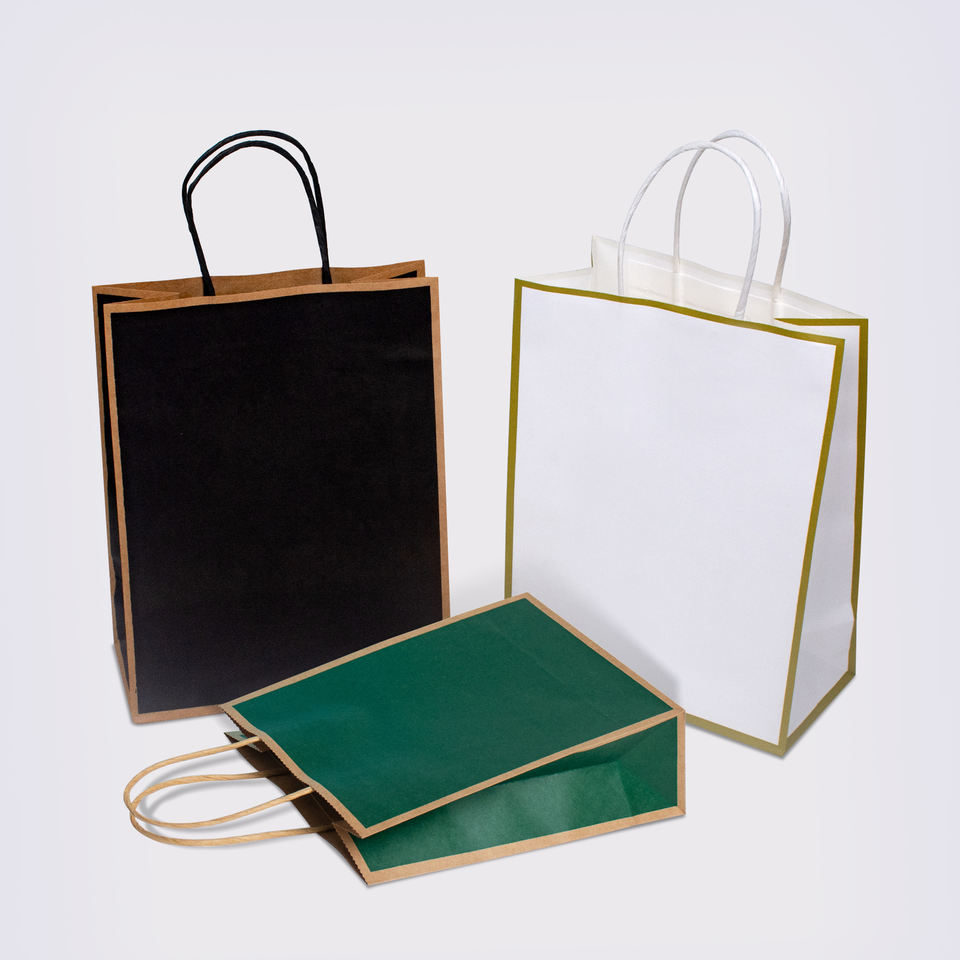 Custom Logo White Kraft Paper Shopping Bag With Ribbon Handle for Bio-degradable Packaging