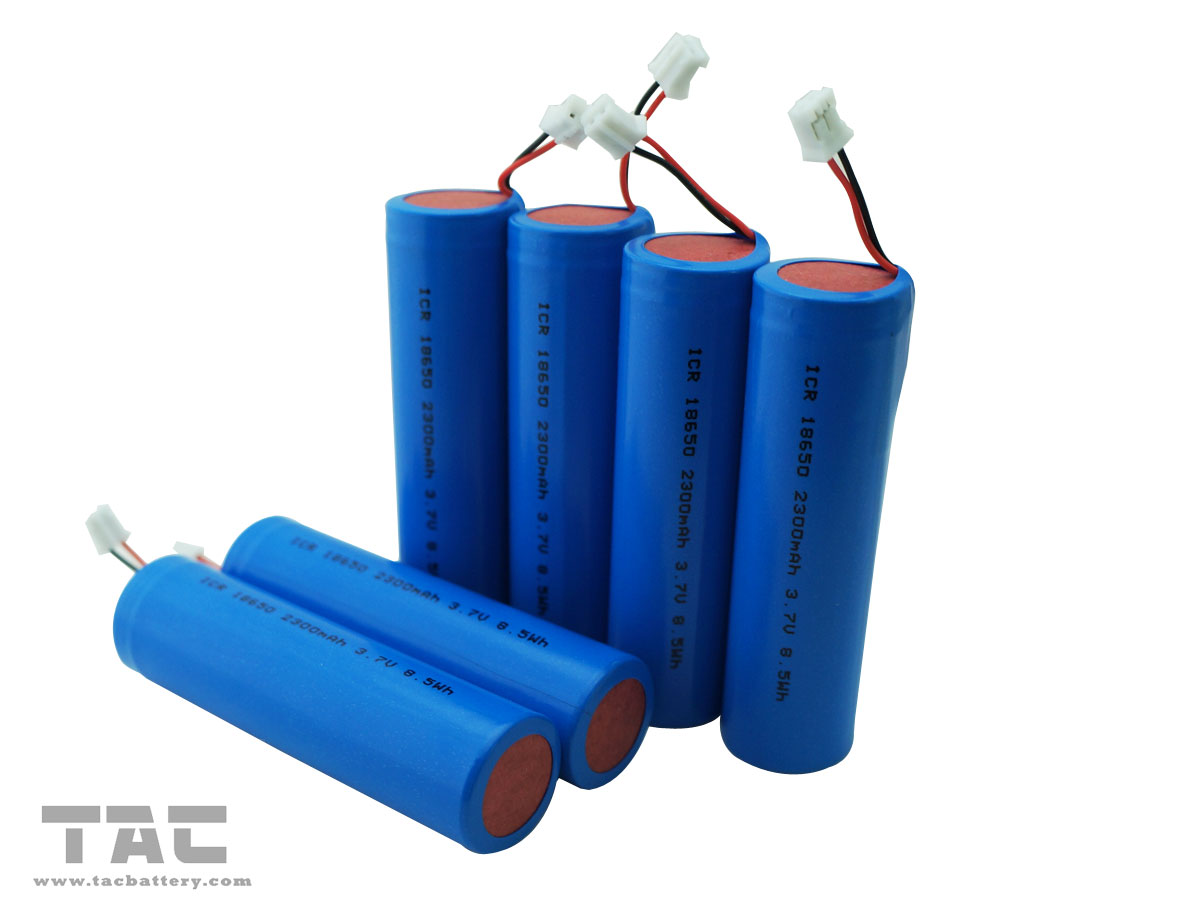 3.7V ICR18650 / 2300mAh  Lithium Ion Cylindrical Battery with connector