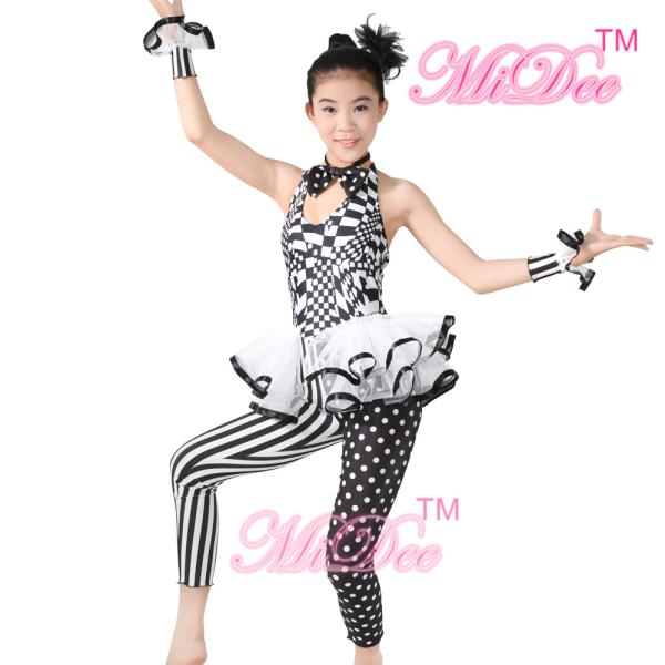 Sleeveless Hip Hop Dance Costumes Halter Black / White Print Dance Unitard