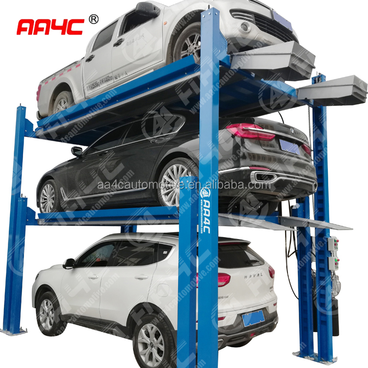 AA4C 4 Post Triple Car Parking Lift Four Column Parking Lift Multi-Level Car Lift