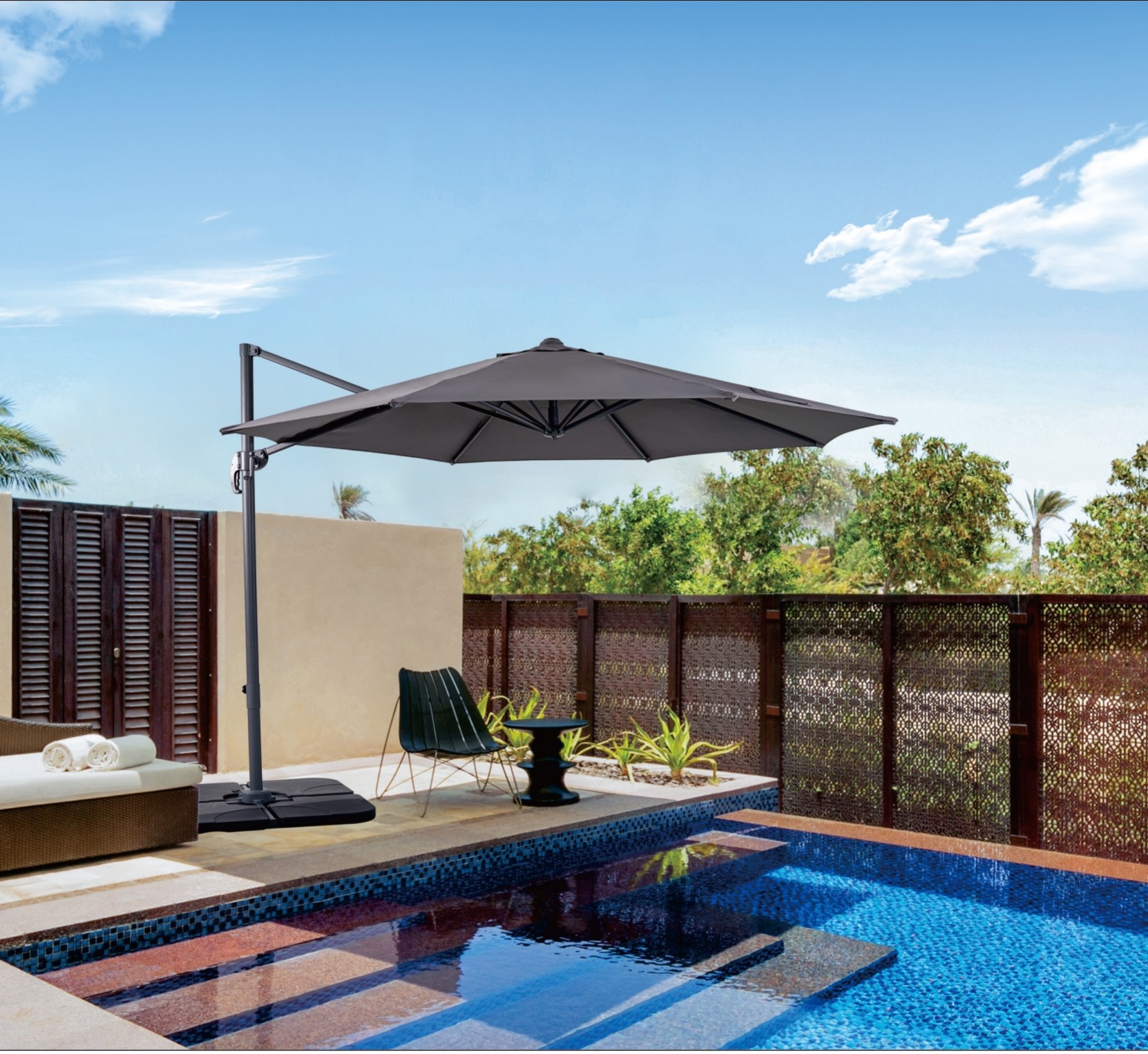 Patio Aluminum Cantilever Umbrella Sun Stainless Steel Frame Outdoor Umbrella Garden
