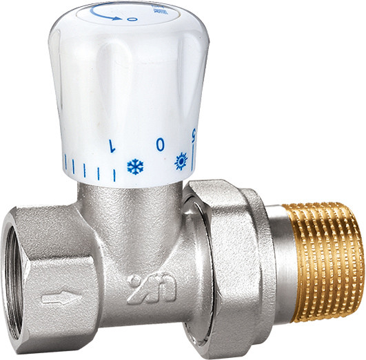 4502 Manually Tuned Brass TRV Supply Valve Straight Type DN20 DN25 Nickel Plated with Female Threads x Flex. Male Nipple