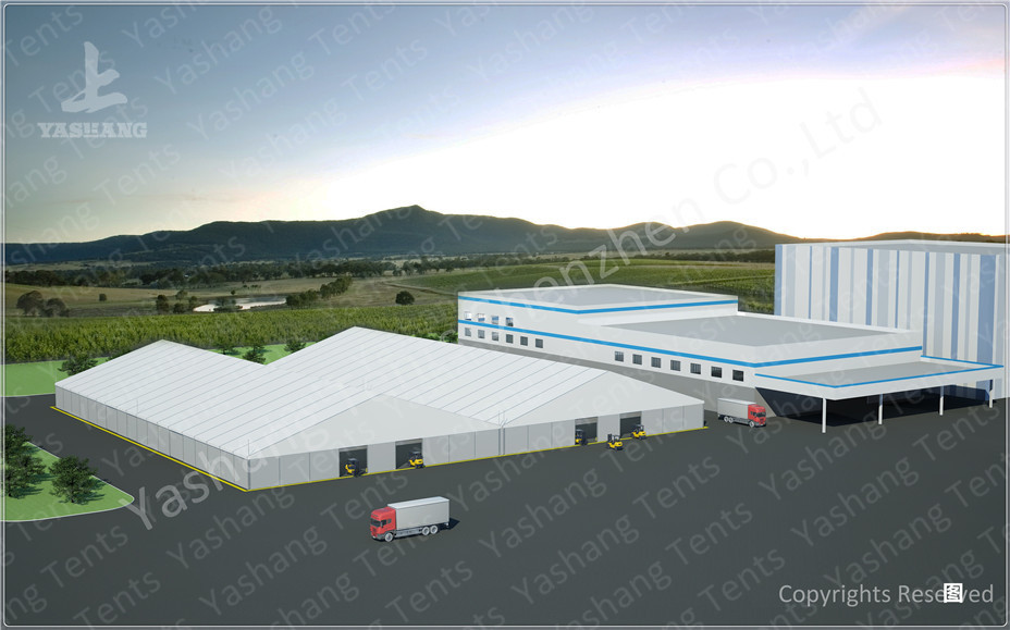 8000m² Big Logistics Outdoor Warehouse Tents Ridge Shape With Electric Roller Gate