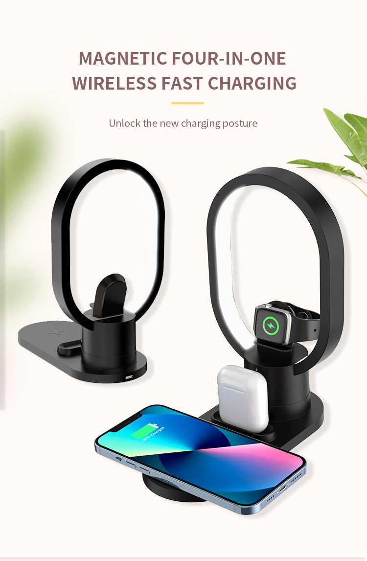 4 In 1 Wireless Charging Stand Desk Lamp Phone Holder For Iphone Private Mold 15W Charger Wireless