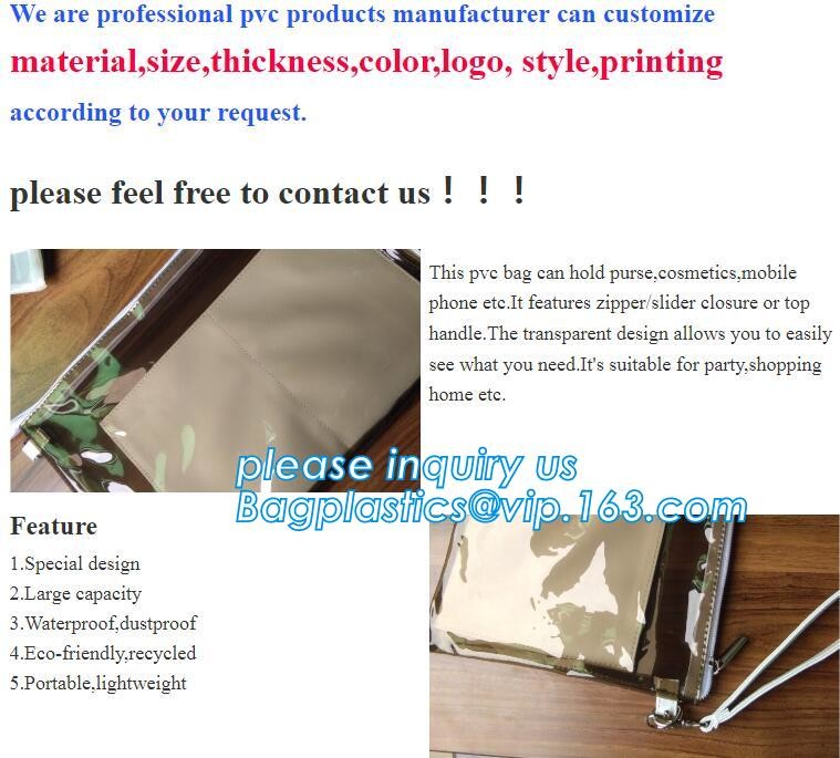 Plastic Bag OEM Custom PVC Loop Handle Image Printed Plastic Shopping Bag,Promotional Clear Waterproof Plastic Cosmetic
