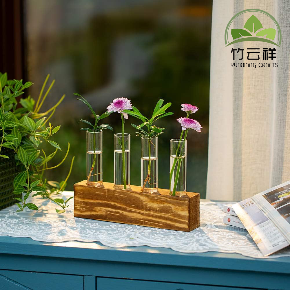 Customized Wood Holder Desktop Plant Glass Vase Plant Propagation Terrarium