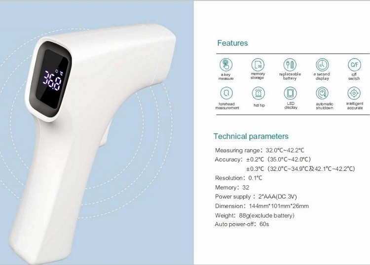 Gun Type Body Non Contact Forehead Scan Thermometer