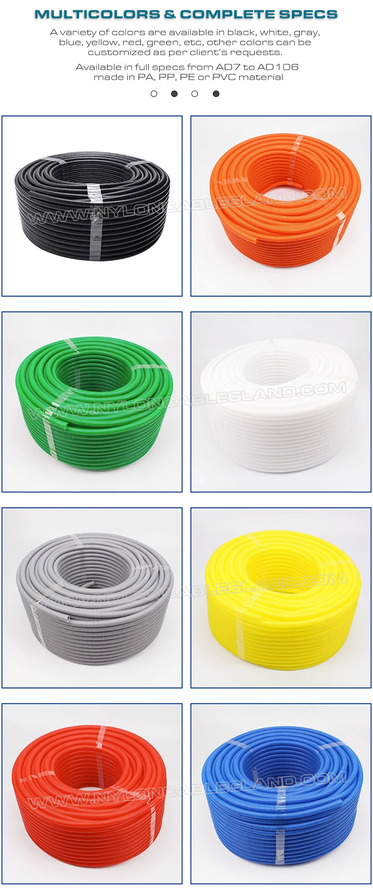 Polyethylene PE Standard Flexible Conduit (UL94-HB), AD7~AD108 Unslitted Corrugated Pipe Tube for Electrical Protection