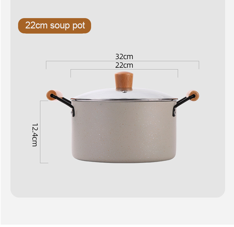 Kitchen Maifan Stone Coating Cast Iron Pot Set With Wooden Handle
