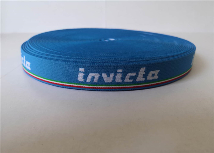 2 Cm Jacquard Elastic Webbing White On Blue Custom Logo Polyester Fiber Manufactures