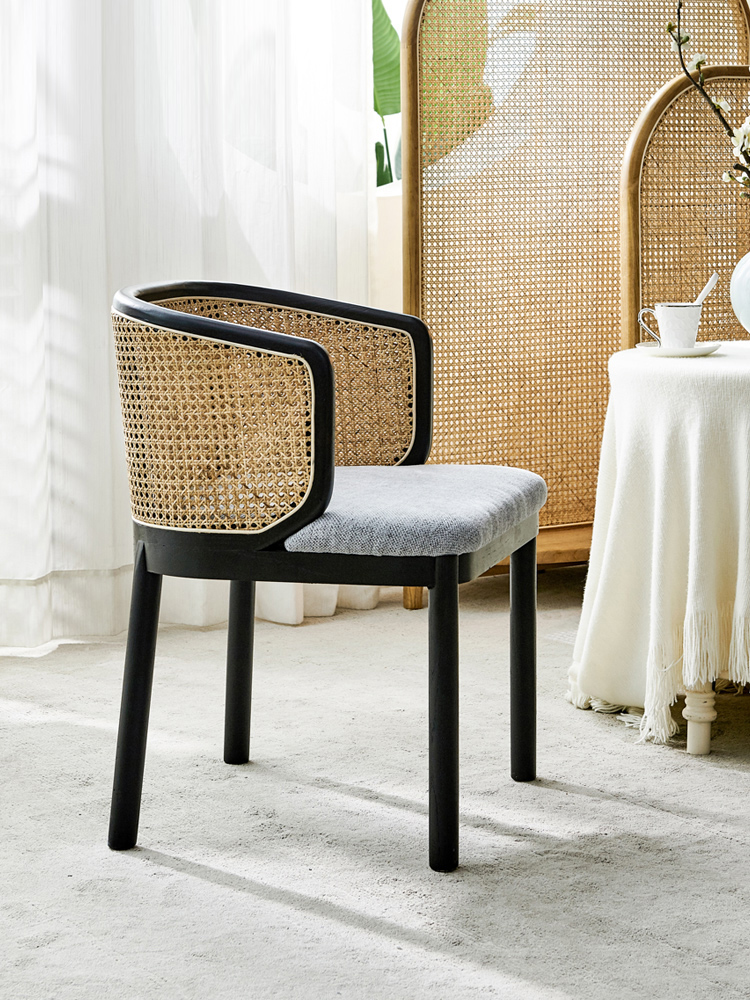 Hotel Restaurant Upholstered Wooden Chair Rattan Back 55*53*77