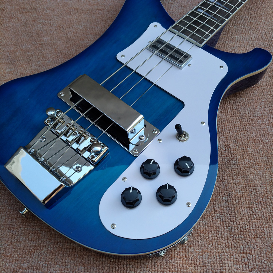 2018 Best Bass Top quality Rick 4003 model Ricken 4 strings Electric Bass guitar in blue color, Chrome hardware