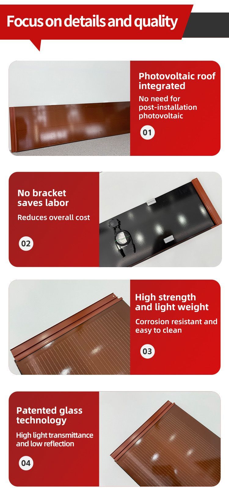 Solar Flat Floor Roof Tile 95W for Germany Home BIPV Solar Tile