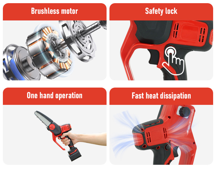 6'' 21V Battery Powerful Pruning Mini Chainsaw Machines Handheld Electric Tree Woodworking