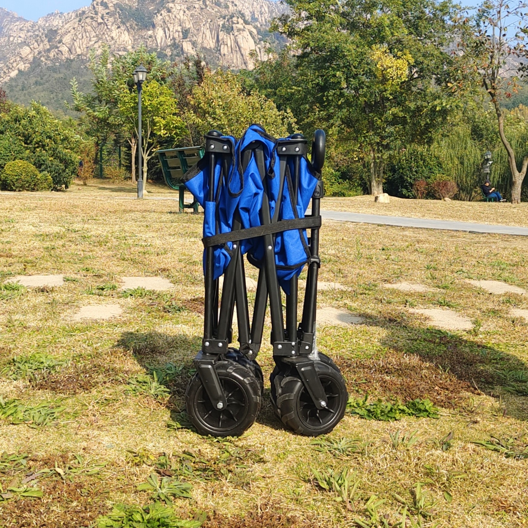 Heavy Duty Camping Wagon Cart Adjustable Handle Folding Hand Trolleys With PU Wheels