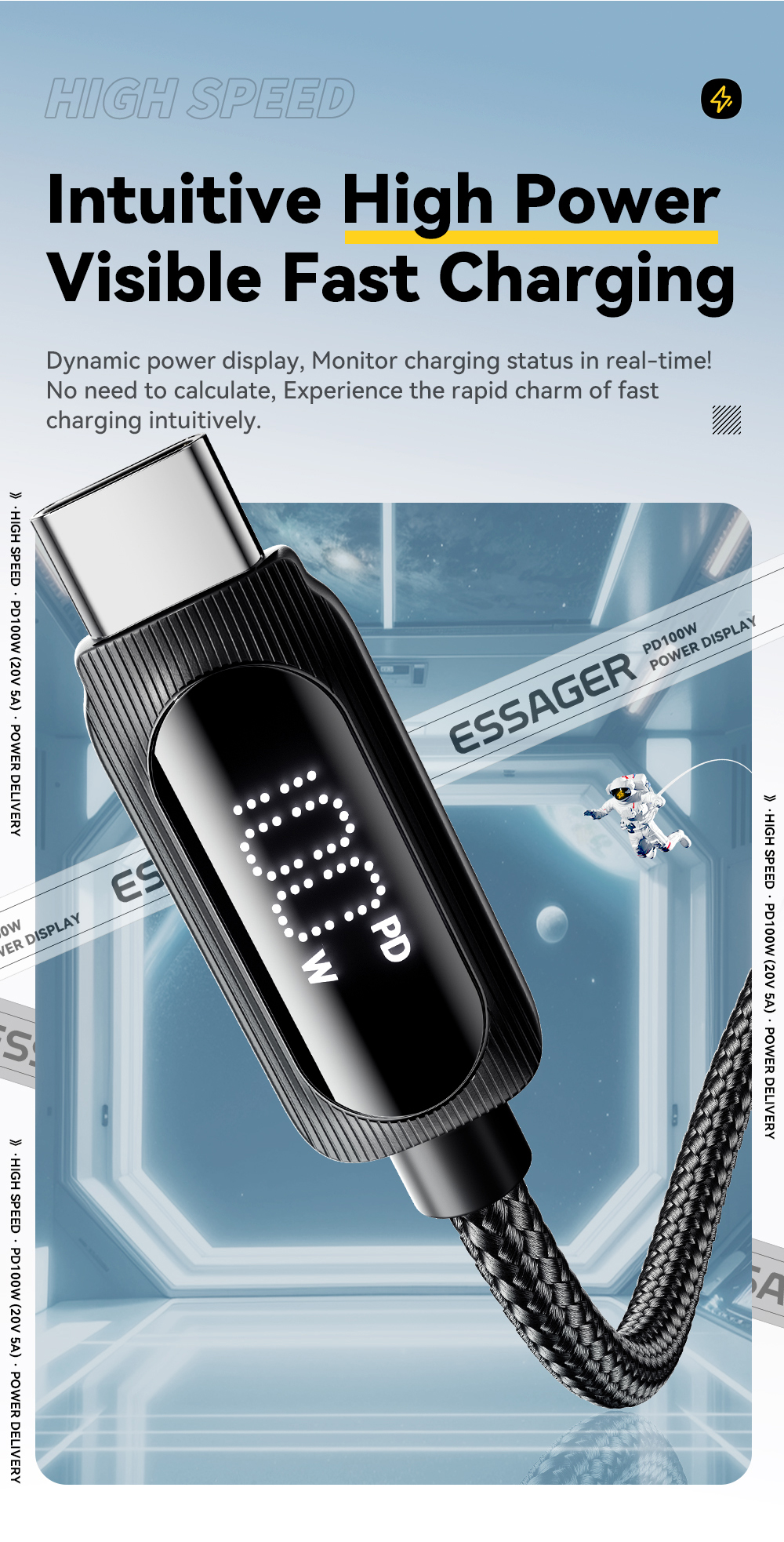 ESSAGER ES-X57 Series 60W 100W USB C Fast Charging Cable Type C