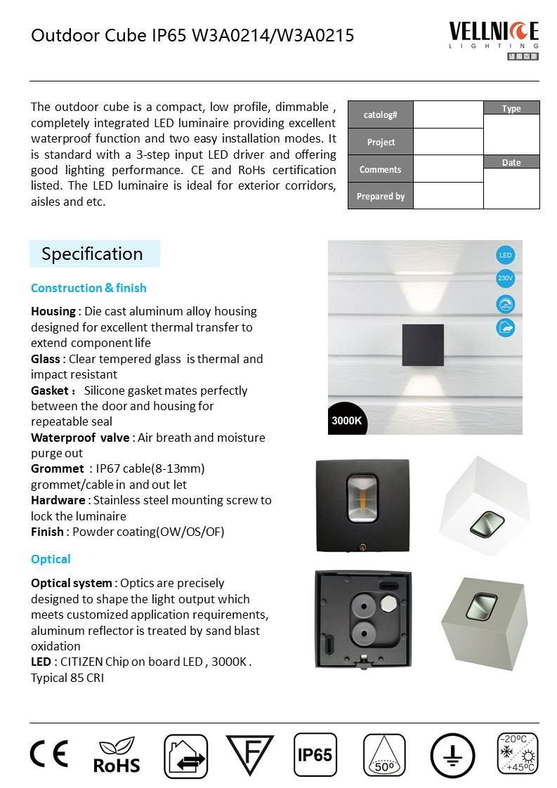 Outdoor Cube 6W LED IP65 Wall Pack Light With 3-Step Dimmable Driver 3000K Aluminum Alloy