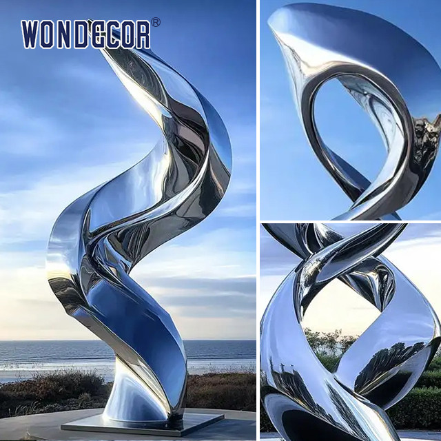 Customized oversized outdoor statue forged twisted geometric stainless steel sculpture