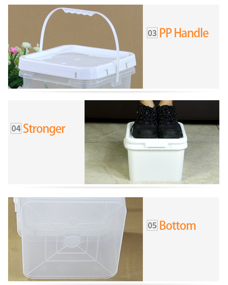 Customized Printing Injection Moulding Square Plastic Bucket With Lid White Logo Design