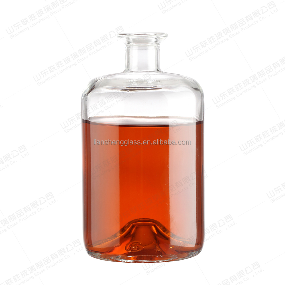 Square Brandy Glass Wine Bottle with Clear Glass and Rubber Stopper Sealing Type