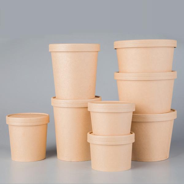 24OZ Brown kraft paper cup leakproof takeaway food soup packaging biodegradable