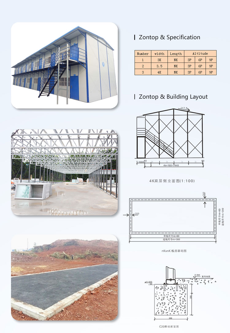 Zontop Low Cost Luxury Steel Prefab House K Type 2 Story Modern Villa Guard House Conference room Sandwichanel Houses