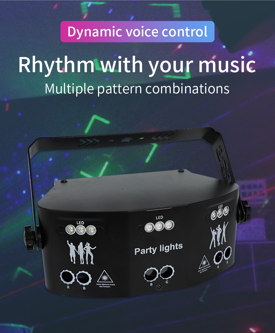 15 Eyes RGB Party Lights Stage Light by DMX512 Control Sound Activated LED Pattern Strobe Lights for Parties Club Bar Di