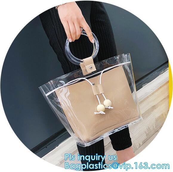 reusable eco friendly tote transparent pvc shopping bag, shopping cluth PVC beach bag with zipper, eco-freindly Promotio
