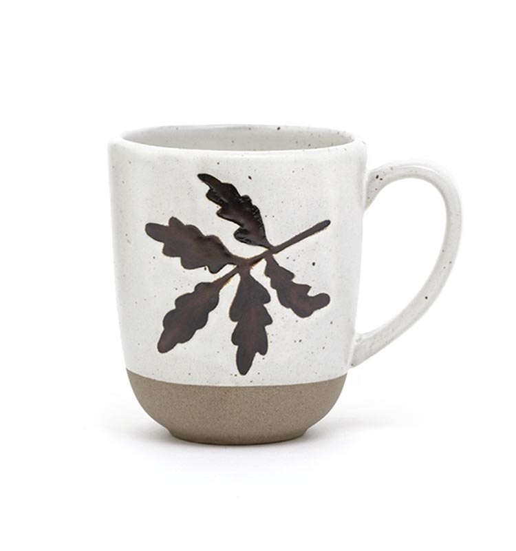 Ceramic Coffee Cup Handmade Harvest Coffee Mug Stoneware Mugs Gift 3D Silk Print Five Leaves
