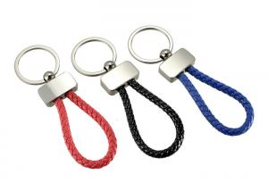  Weave PU Leather Strap Key Chains Metal Keyring Promotional Custom Key Holder Manufactures