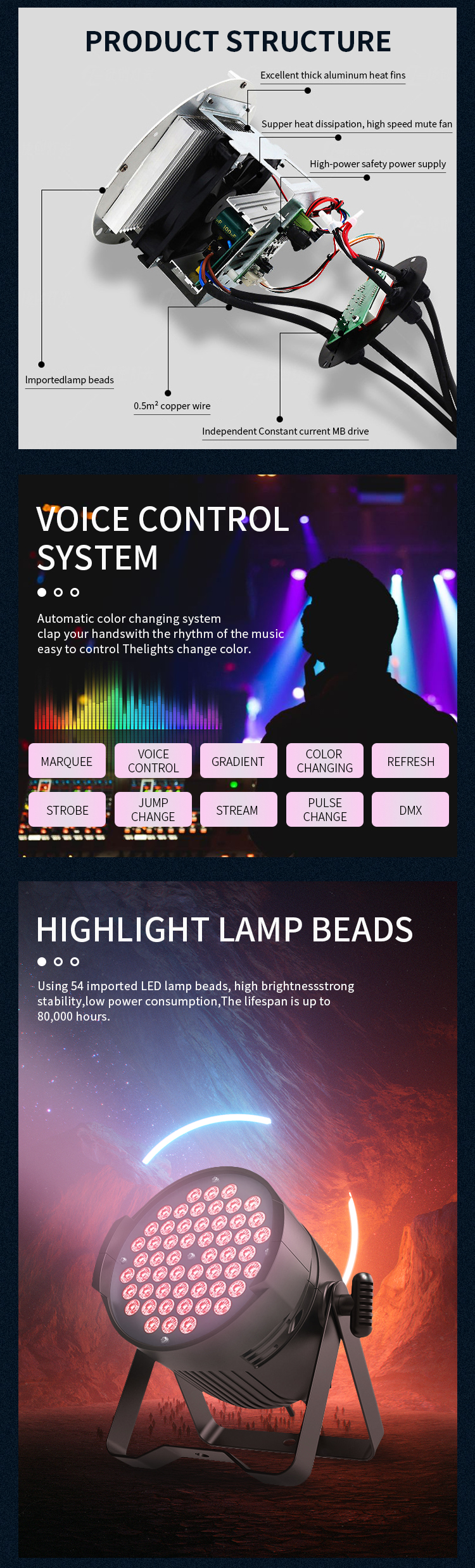 50000 Hours Working Lifetime RGB Wash Light Slim LED Par Can Stage Lights for Stage
