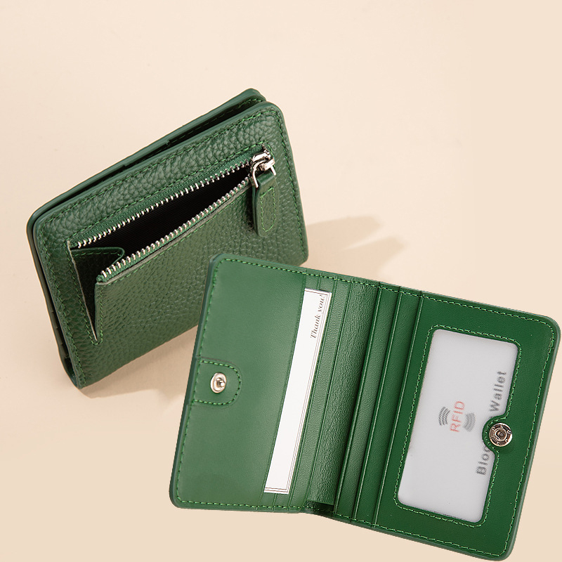 Low MOQ Mix Models Genuine Leather Wallet with RFID Blocking and Zipper Front Pocket