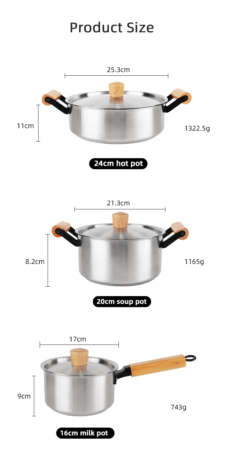 Factory Direct 3 Pieces Cooking Pot Set Kitchen Wares Set Pots And Pans Cookware Sets Cooking With Wooden Handle