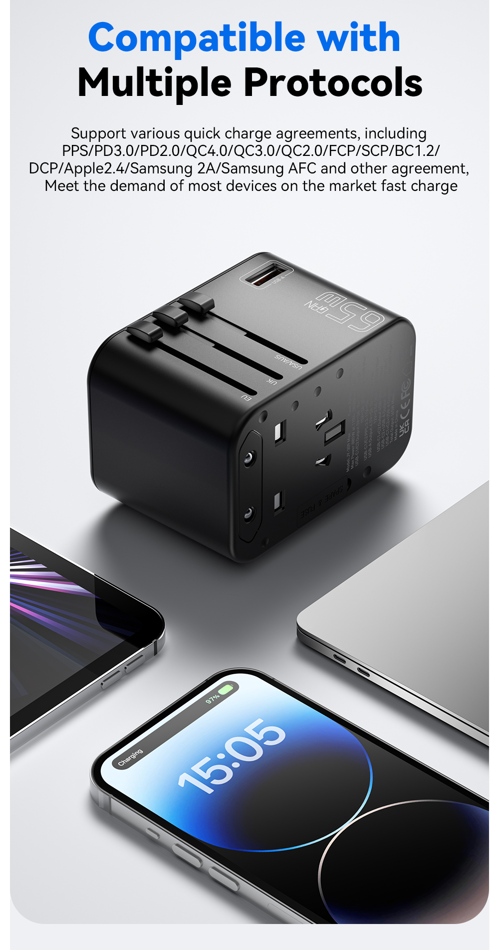 ESSAGER JY-309 Series 65W Universal Plug USB C PD Charger