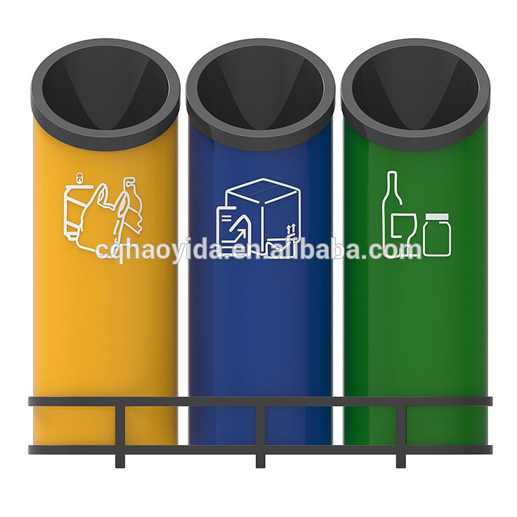 Public Park Steel 1100mm Length Multi Compartment Trash Can