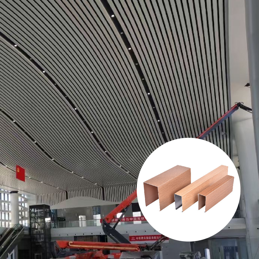 Interior Decorative Ceiling Panels Suspended U Shape Ceiling Tiles Aluminium Linear Baffle Ceiling