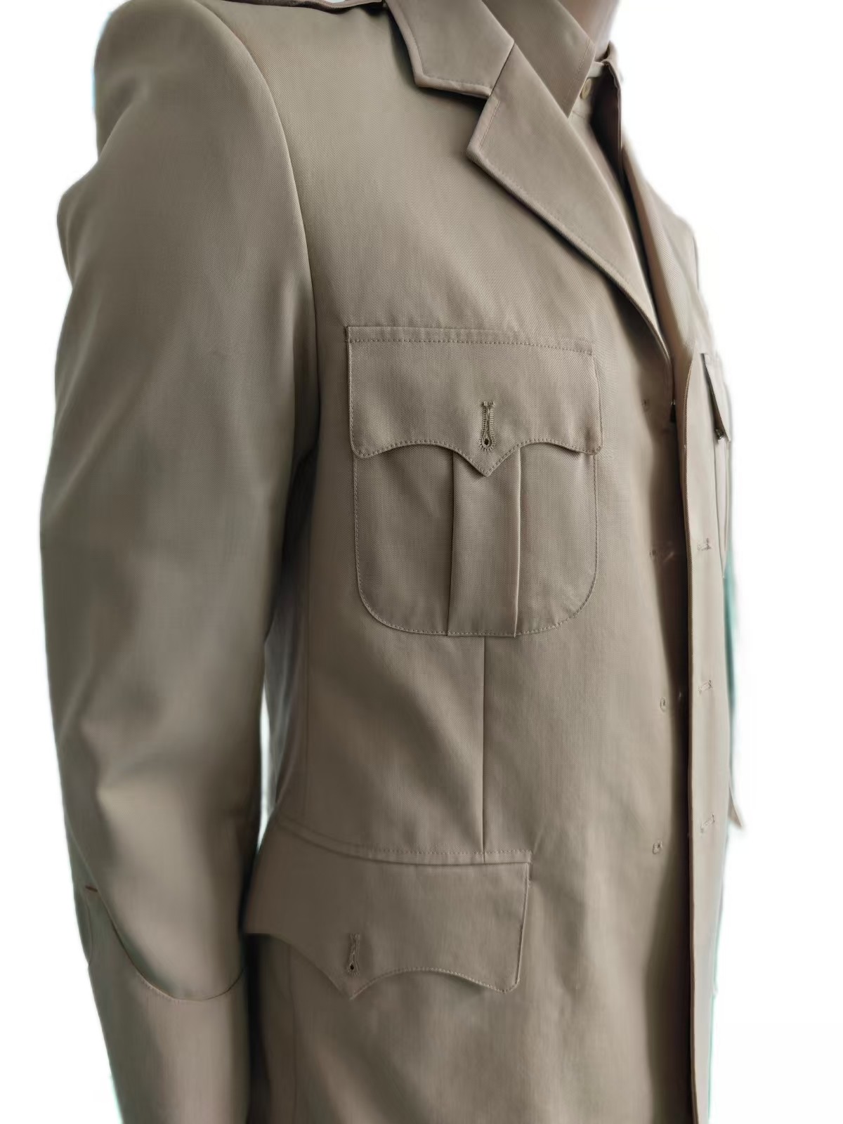 Premium Military Dress Uniform Set in Khaki Jacket + Long Sleeve Shirt + Straight Leg Trousers 45% Wool Blend