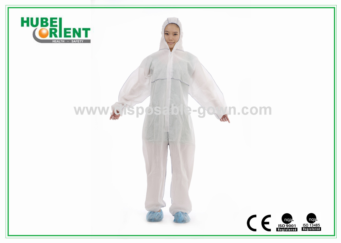 Protective White Non-Woven/SMS/PP+PE Disposable Use Coverall With Hood And Zip Closure For Lab