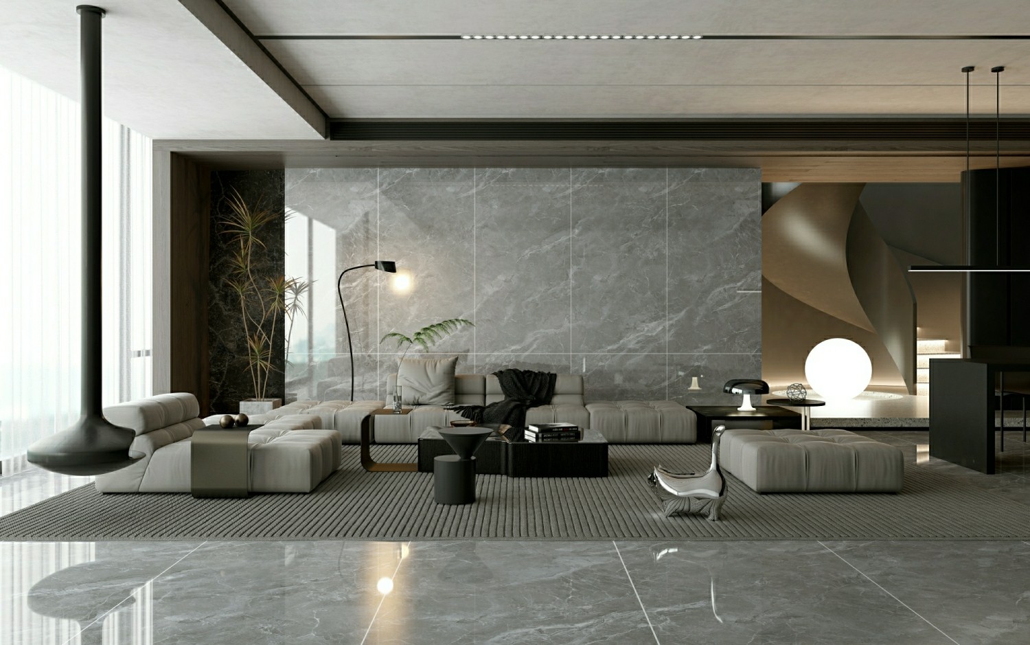 Modern W.A 0.5% Scratch-Resistant Gray Inside Wall And Floor Porcelain Glazed Polished Tile 900x1800x9mm For Decor And Restaurant