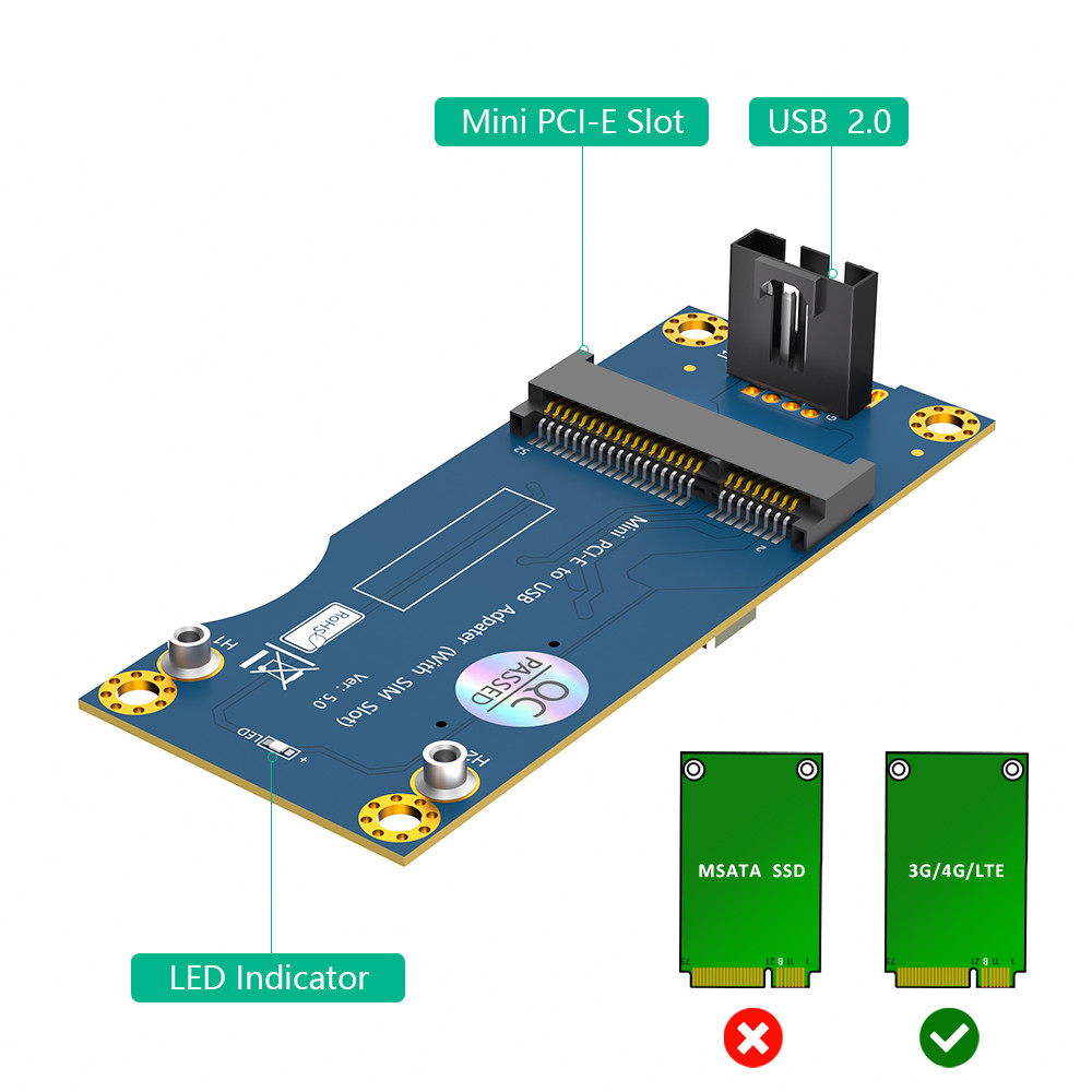 Mini PCI-E to Motherboard USB 9PIN Header Wireless Adapter Card With 1 Standard SIM Slot for GSM 3G 4G LTE WWAN Module