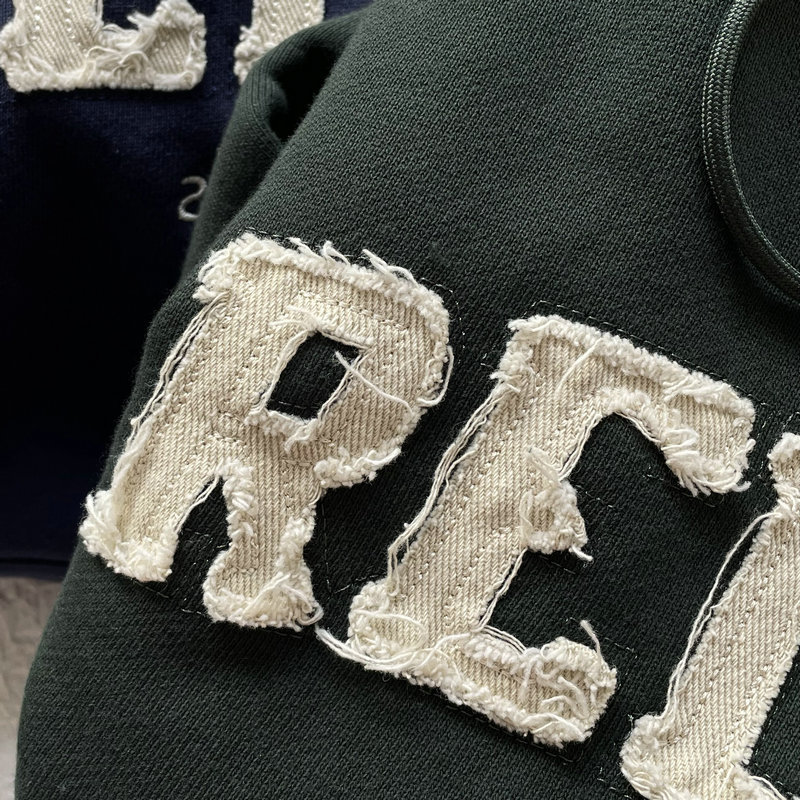Vintage Distressed Patch Applique Embroidery Hoodie Set with Customizable Color Options