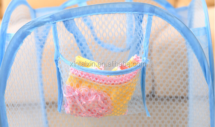 Portable Colorful Foldable Mesh Laundry Basket Reusable Dirty Cloths Bag