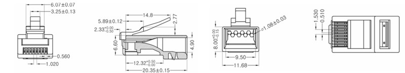 Cat6A UTP 8p8c RJ45 connector Dimensional Structure