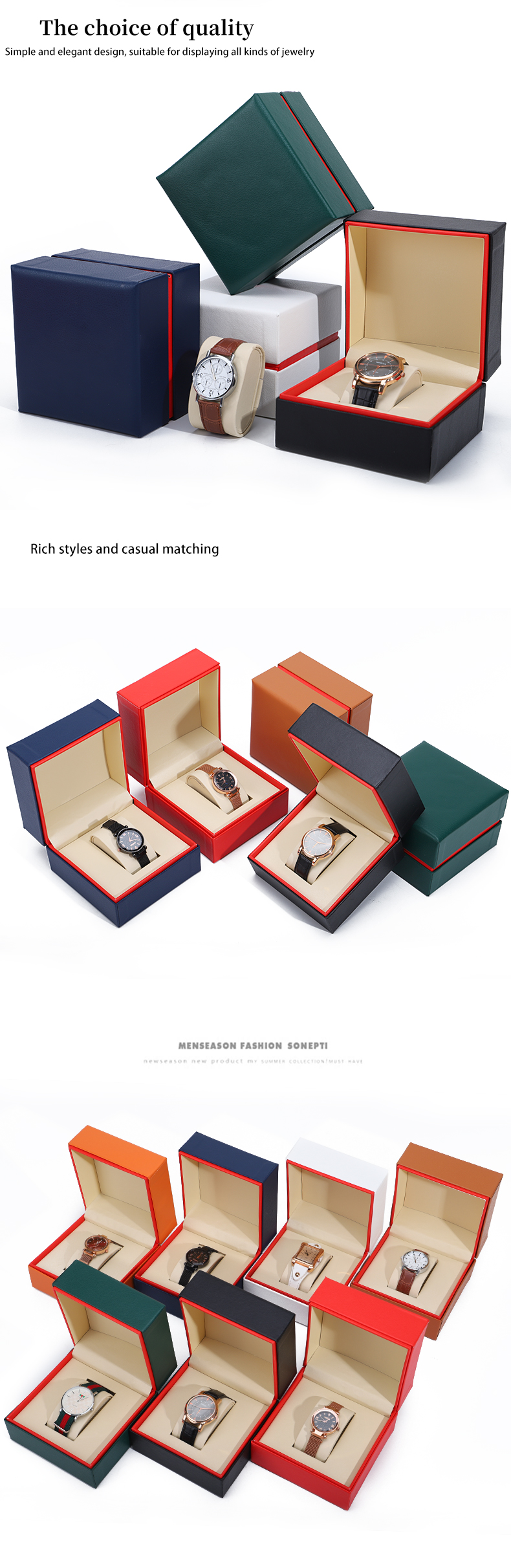 Soft Handy Stylish PU Leather Watch Packaging Box Red Edge Storage Case for Gift
