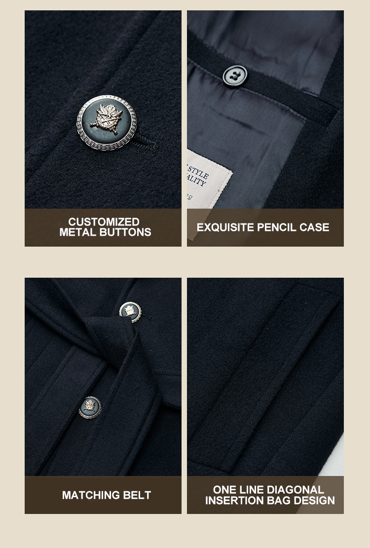 Customized Fabric Men's Woolen Coat 100% Wool British Style Double Breasted Overcoat
