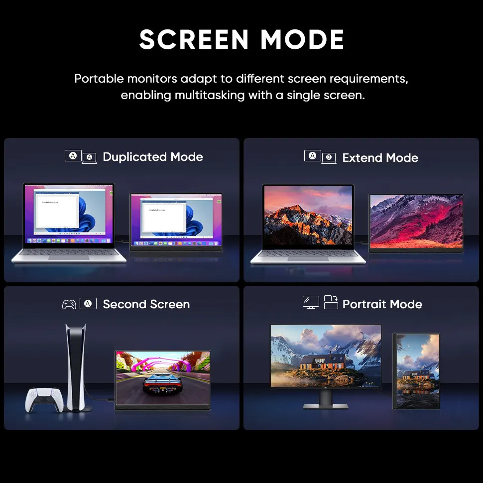 16:9 60Hz Double Laptop Portable LCD Screen Monitor Extender 300 Cd/M² Brightness