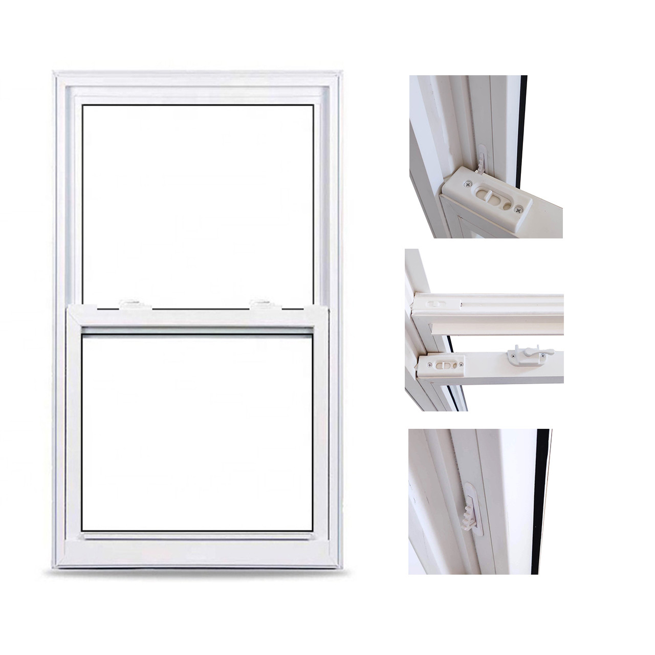Custom White UPVC Vinyl Waterproof Double Hung Window Customized Size