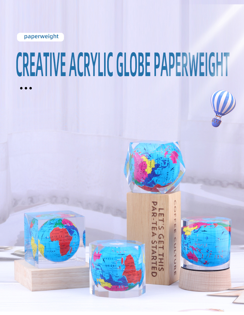 Polygonal Cylindrical Plexiglass Crystal Globe Paperweight , Clear Resin Paperweight