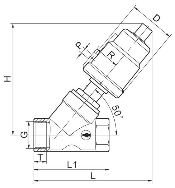 2'' DN50 2/2 Way Pneumatic Angle Seat Valve Piston Operated