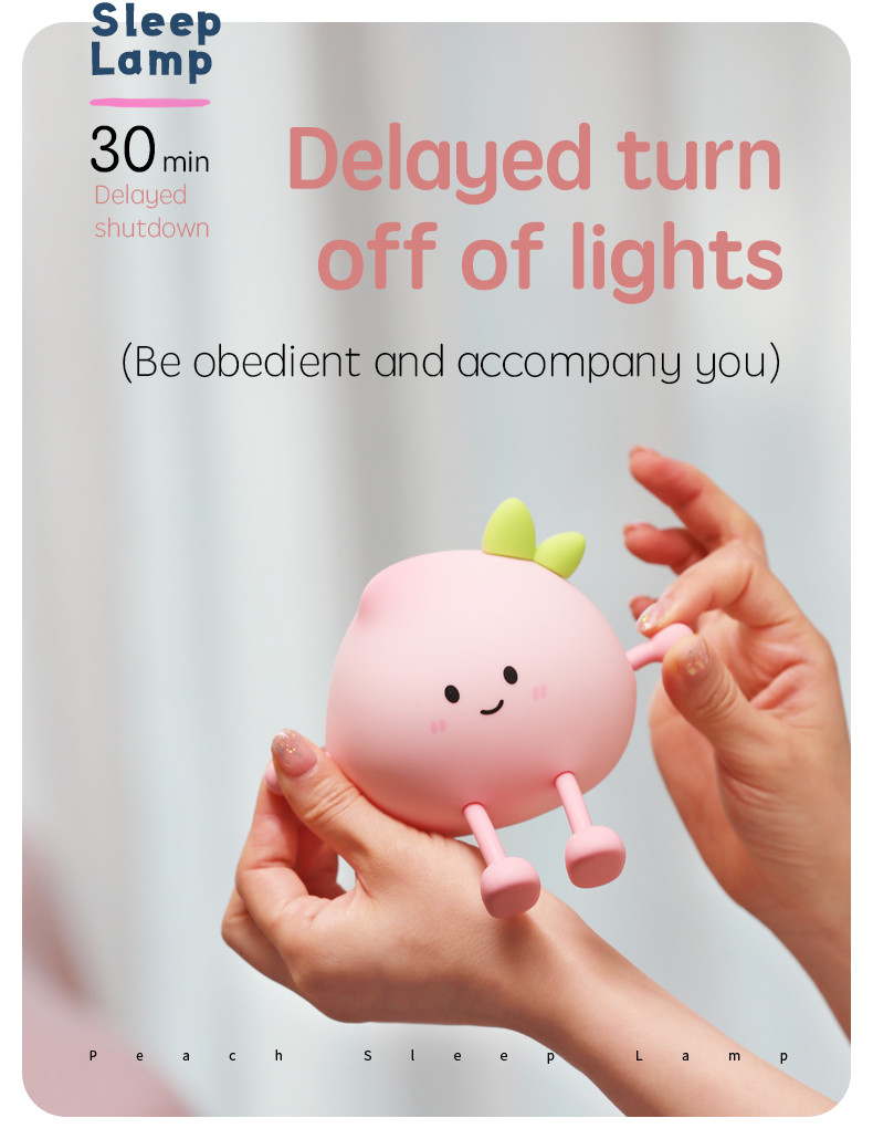 Latest Cute Peach Silicone Night Light Rechargeable Eye Protection Bedside Lamp For Baby Bedroom Colorful Peach Night Lighting
